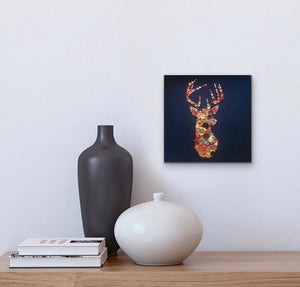 Stags head button art on black - rustic wall art