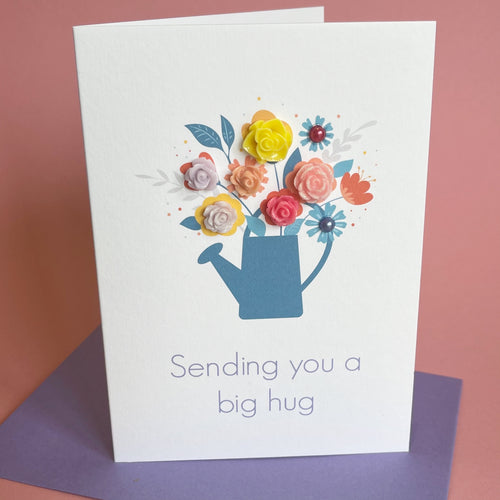 Sending You A Big Hug Handmade Card, A6, Watering Can of Flowers
