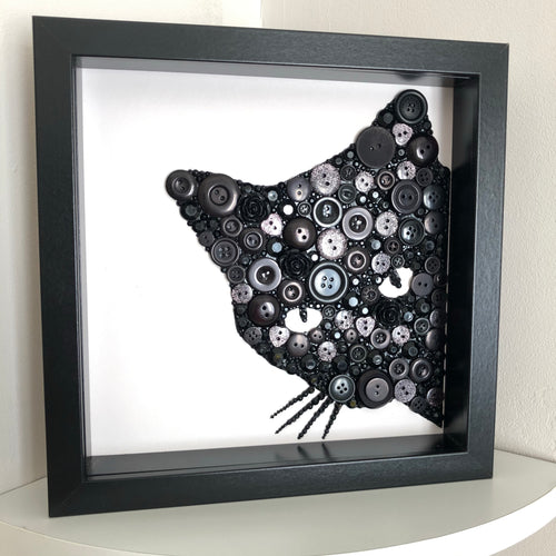 Black Cat Wall Art  - framed button art