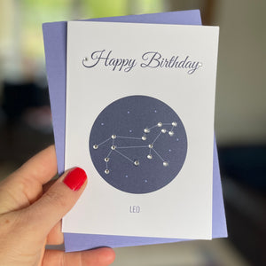 Leo constellation zodiac birthday card