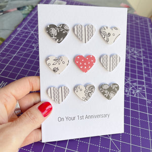 Paper Wedding Anniversary Card 9 Hearts- 1st Anniversary
