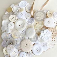 Load image into Gallery viewer, Hanging Heart Button Art - White and Cream 15cm