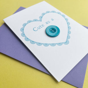 Handmade New Baby Card, Cute as a Button Blue