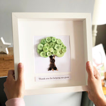 Load image into Gallery viewer, Teacher thank you present. Thank you for helping me grow. Button art oak tree. Framed artwork.