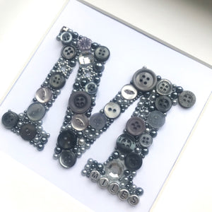 Button art initial letter framed picture