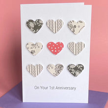 Load image into Gallery viewer, Paper Wedding Anniversary Card 9 Hearts- 1st Anniversary