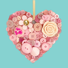 Load image into Gallery viewer, Hanging Heart Button Art - Pink 15cm