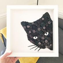Load image into Gallery viewer, Black Cat Wall Art  - framed button art