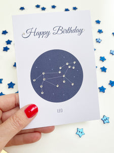 Leo constellation zodiac birthday card