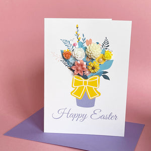 Happy Easter Card - Vase Of Spring Flowers A6 Handmade Card