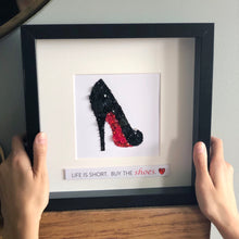 Load image into Gallery viewer, Red Sole Stiletto button art framed picture.