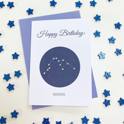 Aquarius constellation zodiac birthday card