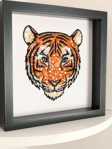 Sparkly original tiger button art. Perfect for any animal lover.