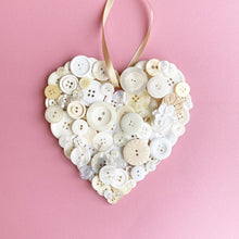 Load image into Gallery viewer, Hanging Heart Button Art - White and Cream 15cm