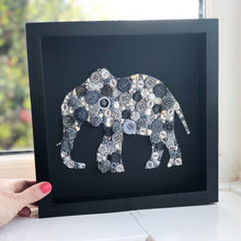 Load image into Gallery viewer, button art elephant on black framed picture