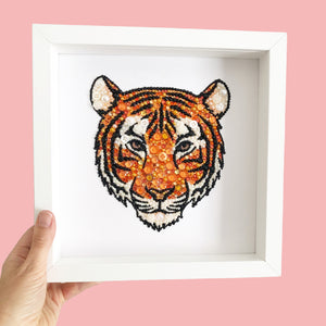 Tiger Wall Art, Framed Button Art Tiger, Tiger Lover Room Decor, Jungle Theme Artwork