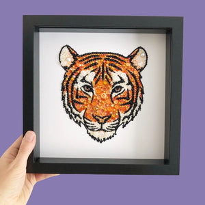 Tiger Wall Art, Framed Button Art Tiger, Tiger Lover Room Decor, Jungle Theme Artwork